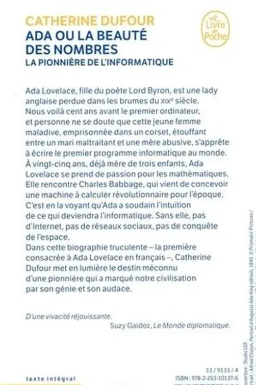 Ada ou la beauté des nombres. La pionnère de l'informatique, Catherine Dufour