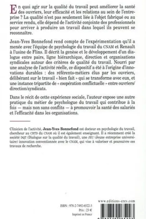 Agir sur la qualité du travail. L'expérience de Renault Flins, Jean-Yves Bonnefond