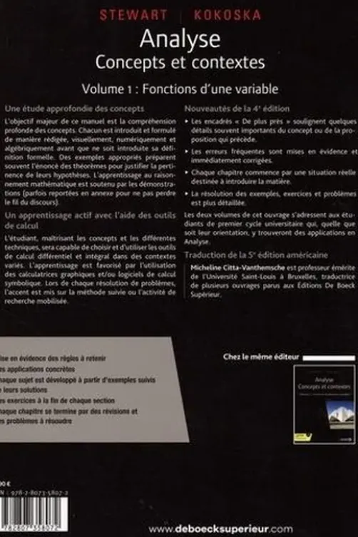 Analyse, concepts et contextes. Volume 1, Fonctions d'une variable, 4e édition, James Stewart