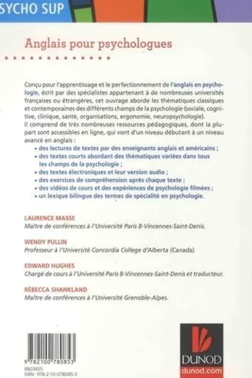 Anglais pour psychologues, Laurence Masse