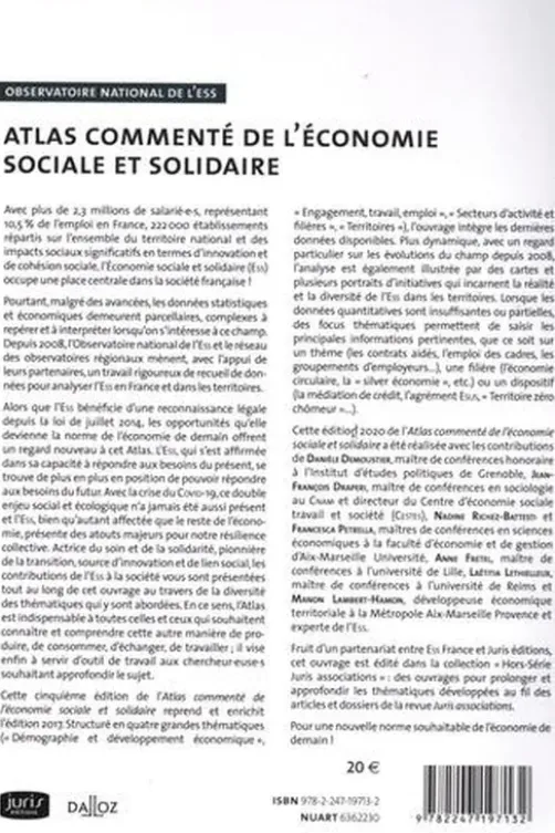 Atlas commenté de l'économie sociale et solidaire. Observatoire national de l'ESS, Edition 2020, Danièle Demoustier