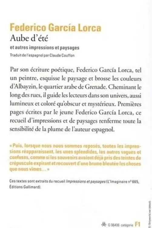 Aube d’été et autres impressions et paysages, Federico Garcia Lorca