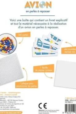 Avion en perles à repasser. Avec 360 perles, des modèles, 1 feuille de papier cuisson et 1 plaque pour positionner les perles, Amstramgram