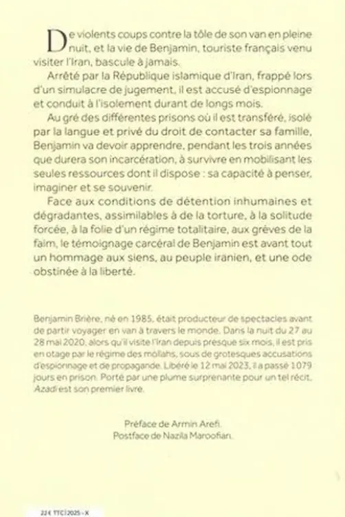 Azadi. 1079 jours otage en République islamique d'Iran, Benjamin Brière