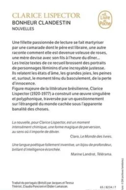 Bonheur clandestin. Nouvelles, Clarice Lispector