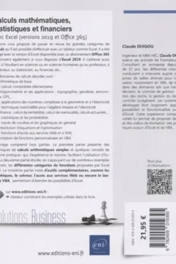 Calculs mathématiques, statistiques et financiers. Avec Excel (versions 2019 et Office 365), Claude Duigou