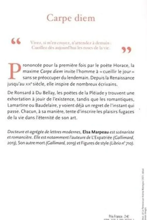 Carpe diem. L'art du bonheur selon les poètes de la Renaissance, Elsa Marpeau
