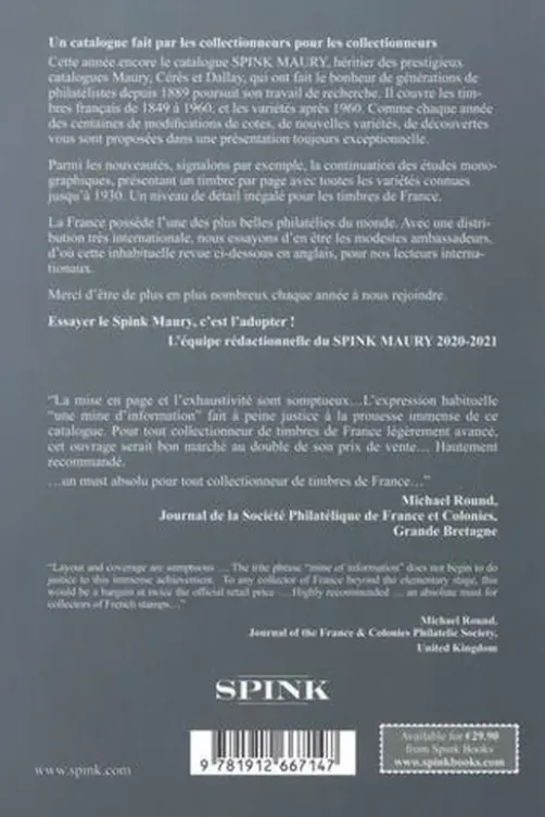 Catalogue de timbres de France. 1849-1960 et variétés après 1960, Edition 2020-2021, Spink