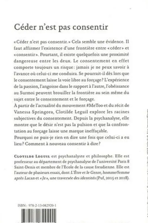 Céder n'est pas consentir. Une approche clinique et politique du consentement, Clotilde Leguil