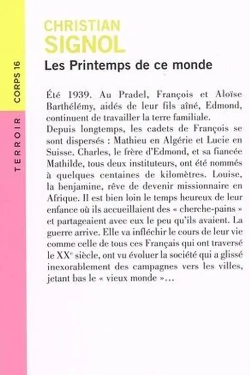 Ce que vivent les hommes Tome 2 : Les printemps de ce monde [EDITION EN GROS CARACTERES, Christian Signol