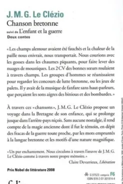 Chanson bretonne suivi de L'enfant et la guerre. Deux contes, Jean-Marie-Gustave Le Clézio
