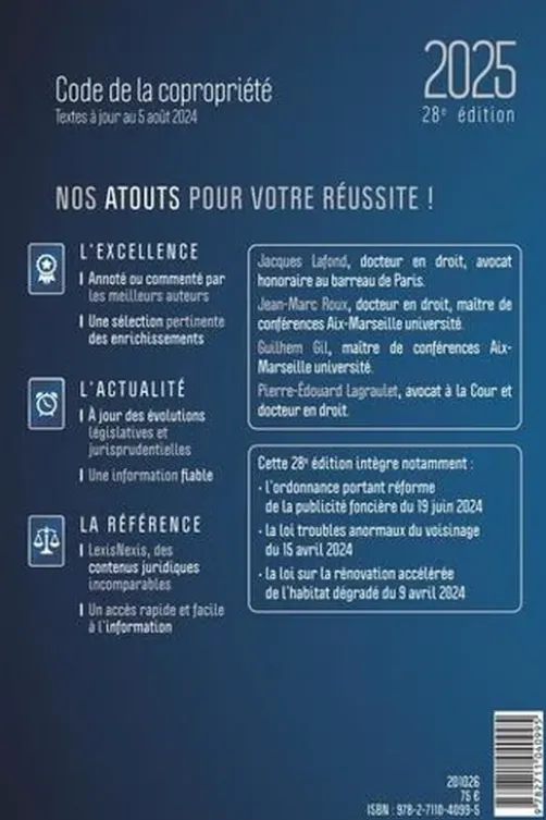 Code de la copropriété. Edition 2025, Jacques Lafond