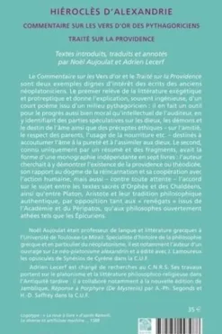 Commentaire sur les Vers d'or des pythagoriciens. Traité sur la providence, Hiéroclès d'Alexandrie