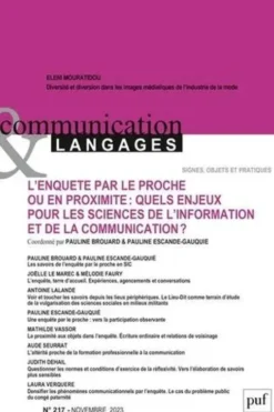Communication et Langages N° 217, novembre 2023 : L’enquête par le proche ou en proximité : quels enjeux pour les sciences de l'information et de la communication ?, Pauline Brouard