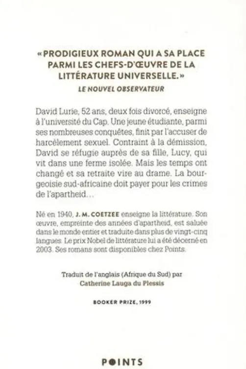 Disgrâce, J. M. Coetzee