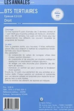 Droit E3-U31 (Partie juridique) BTS Tertiaires. 10 sujets officiels et leurs corrigés commentés, Edition 2019, Bernadette Voisin