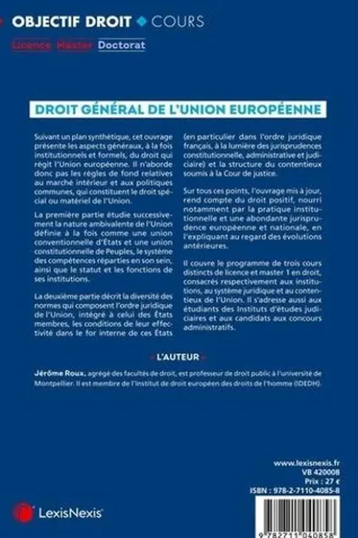 Droit général de l'Union européenne. 8e édition, Jérôme Roux