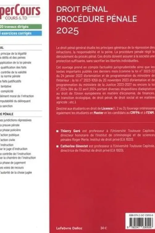 Droit pénal. Procédure pénale, Edition 2025, Thierry Garé