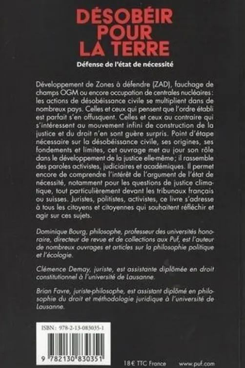 Désobéir pour la Terre. Une défense de l'état de nécessité, Dominique Bourg