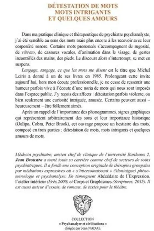 Détestation de mots. Mots intrigants et quelques amours, Jean Broustra