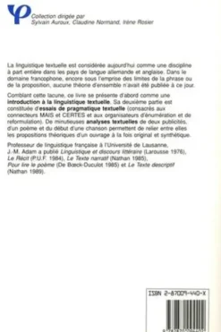 Eléments de linguistique textuelle. Théorie et pratique de l'analyse textuelle, 2e édition, Jean-Michel Adam
