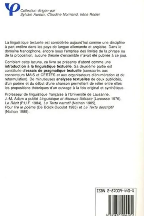 Eléments de linguistique textuelle. Théorie et pratique de l'analyse textuelle, 2e édition, Jean-Michel Adam