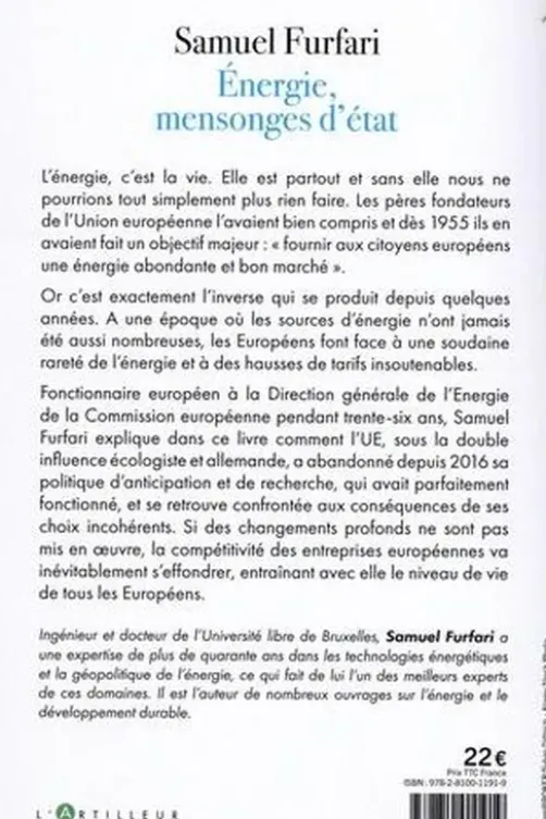 Energie, mensonges d'état. La destruction organisée de la compétitivité de l'UE, Samuel Furfari