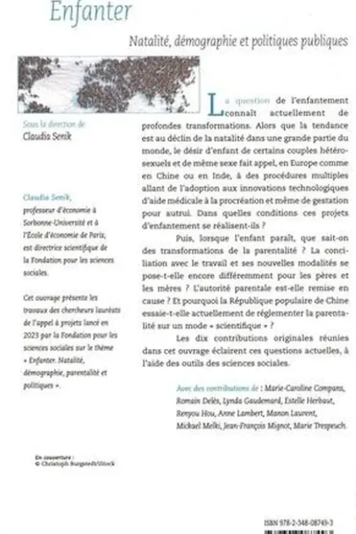 Enfanter. Natalité, démographie et politiques publiques, Claudia Senik