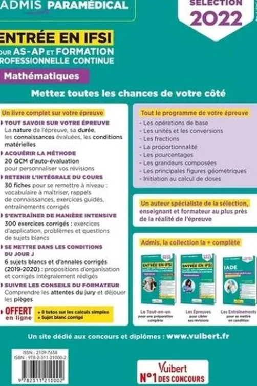 Entrée en IFSI pour les AS-AP et formation professionnelle continue. Mathématiques, Edition 2022, Sébastien Drevet