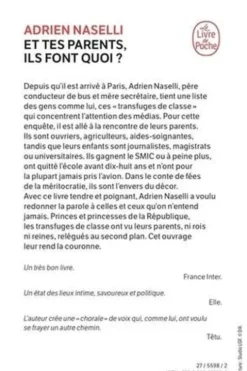 Et tes parents, ils font quoi ? Enquête sur les transfuges de classe et leurs parents, Adrien Naselli