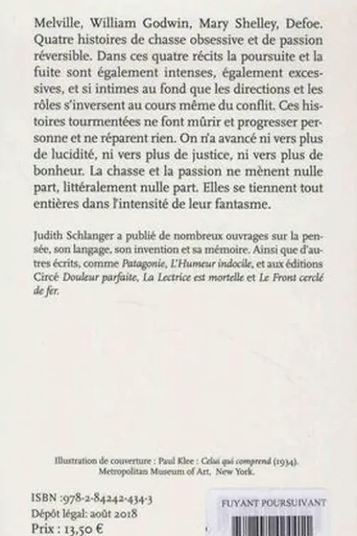 Fuyant poursuivant (quatre lectures), Judith Epstein Schlanger
