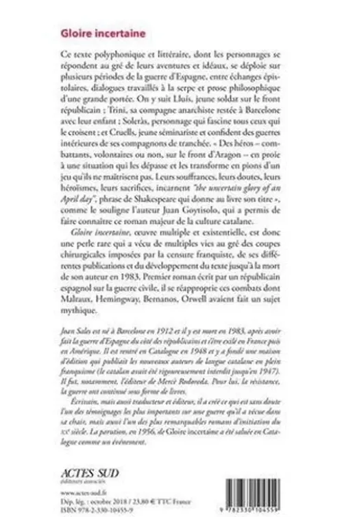 Gloire incertaine, Joan Sales