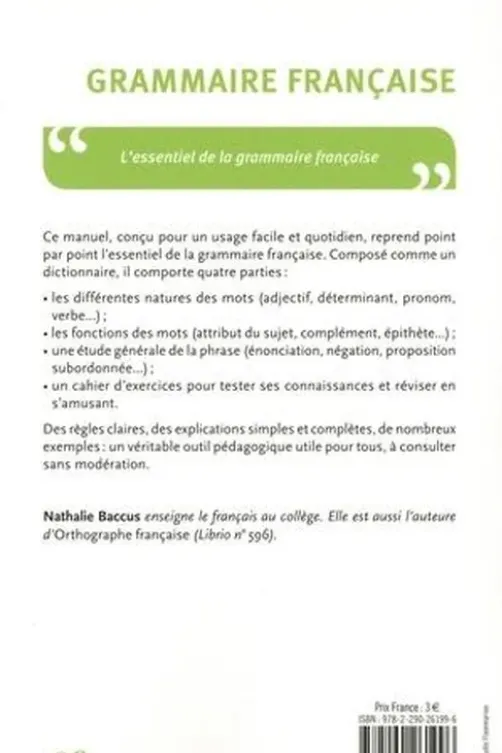 Grammaire française. Edition revue et augmentée, Nathalie Baccus
