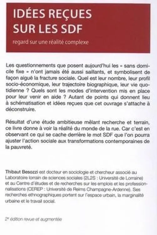 Idées reçues sur les SDF. Regard sur une réalité complexe, 2e édition revue et augmentée, Thibaut Besozzi