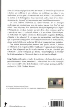 La cité écologique. Pour un éco-républicanisme, Serge Audier