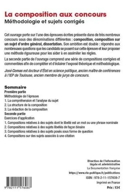 La composition aux concours. Méthodologie et sujets corrigés, José Comas