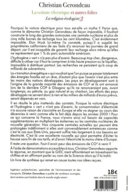 La religion écologiste. Tome 3, La voiture électrique et autres folies, Christian Gerondeau