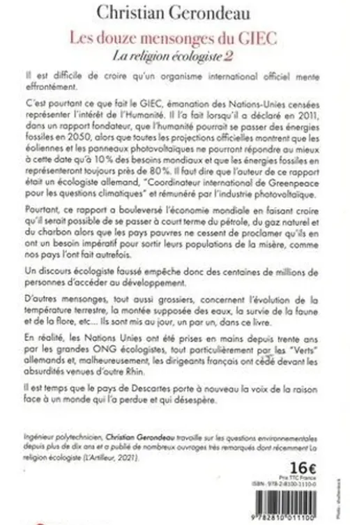 La religion écologiste. Tome 2, Les douze mensonges du GIEC, Christian Gerondeau