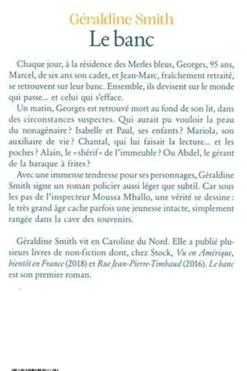 Le banc, Géraldine Smith