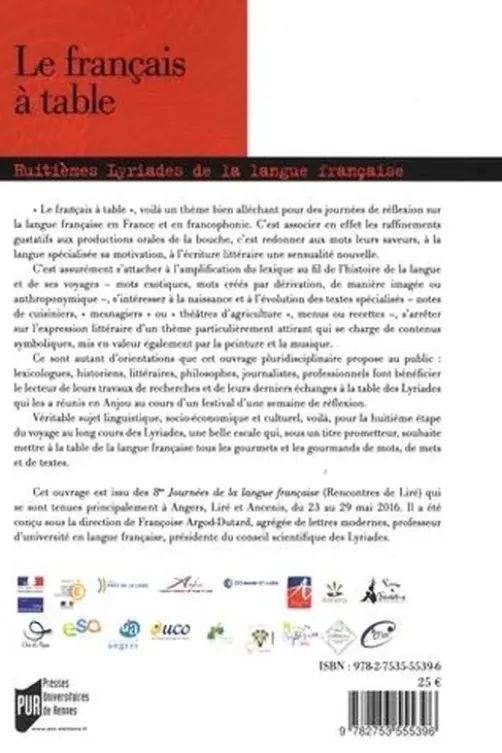 Le français à table. Huitièmes Rencontres de Liré, Françoise Argod-Dutard