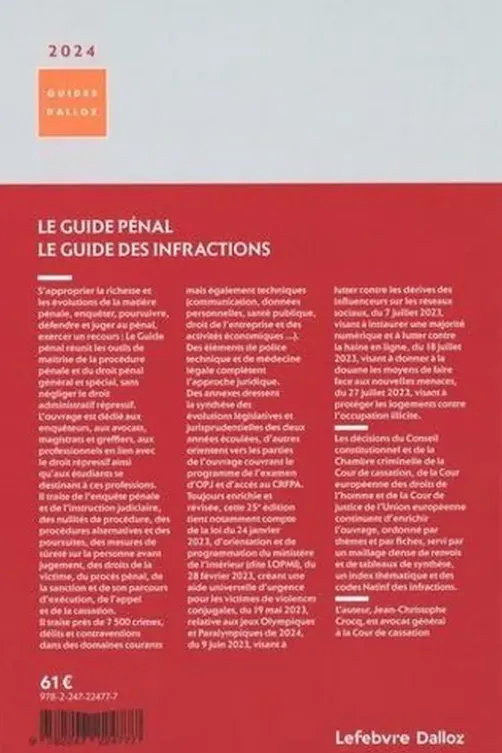 Le guide pénal ; Le guide des infractions. Edition 2024, Jean-Christophe Crocq