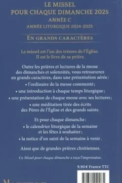 Le missel pour chaque dimanche. Année liturgique C, du dimanche 1er décembre 2024 au dimanche 23 novembre 2025, Edition 2025, Romain Lizé