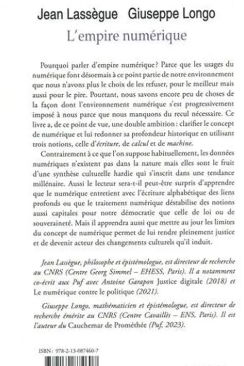 L'empire numérique. De l'alphabet à l'IA, Jean Lassègue