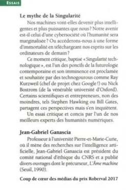 Le mythe de la Singularité. Faut-il craindre l'intelligence artificielle ?, Jean-Gabriel Ganascia