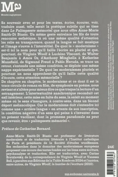 Le palimpseste mémoriel. Entendre la mémoire au fil des modernismes, Anne-Marie Smith-Di Biasio