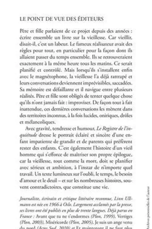 Le registre de l'inquiétude, Linn Ullmann