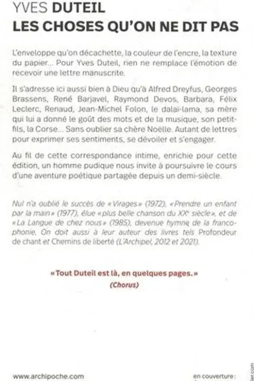 Les choses qu'on ne dit pas. Edition revue et augmentée, Yves Duteil