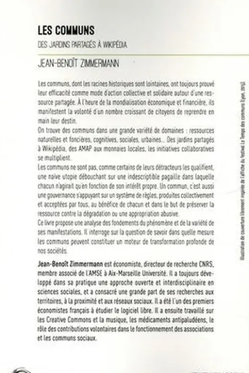 Les communs. Des jardins partagés à Wikipedia, Jean-Benoît Zimmermann