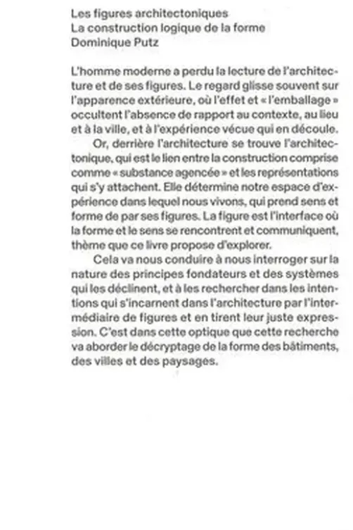 Les figures architectoniques. La construction logique de la forme, Dominique Putz