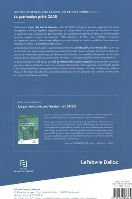 Les fondamentaux de la gestion de patrimoine. Tome 1, Le patrimoine privé, Edition 2023, Francis Lefebvre